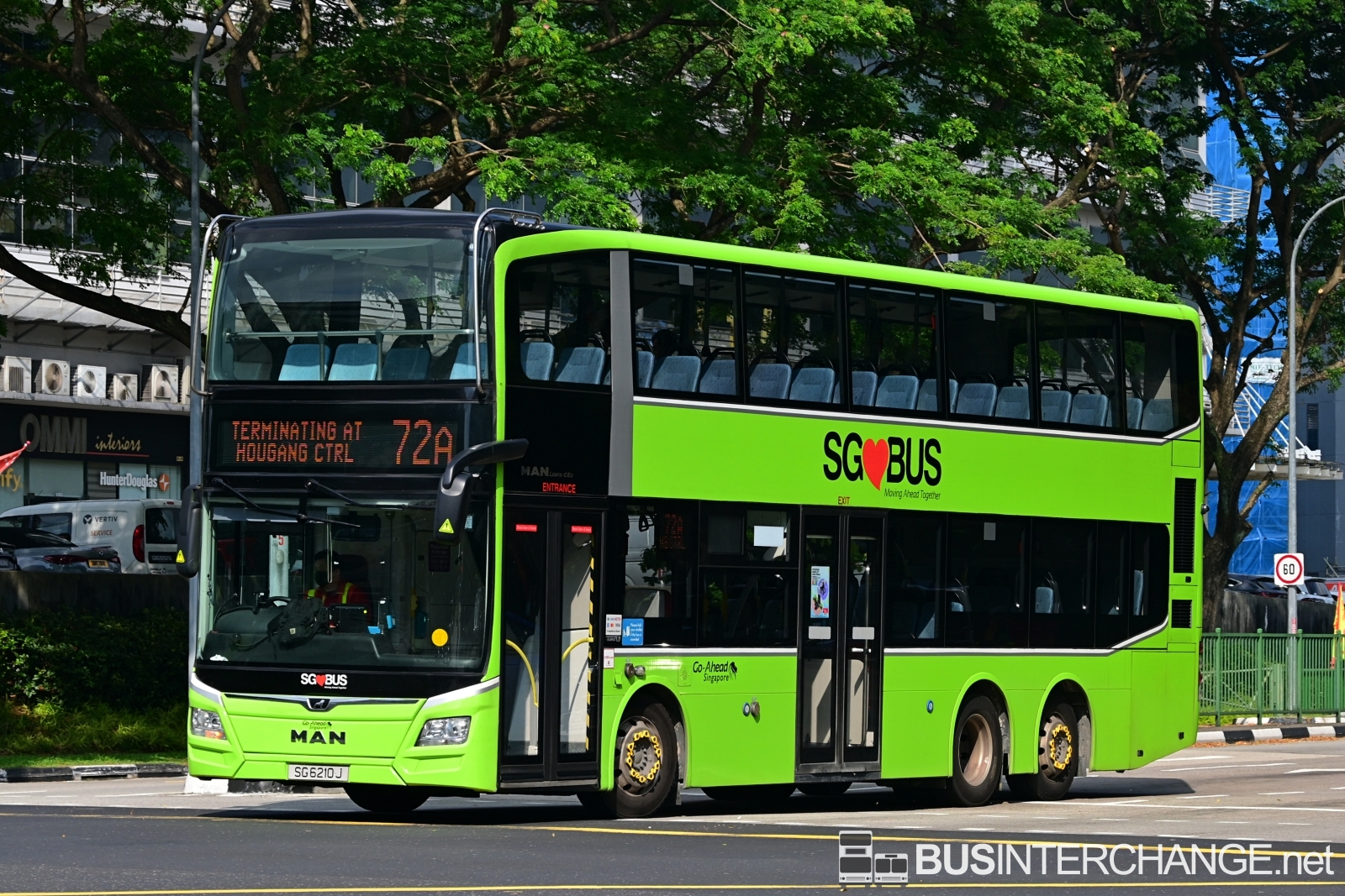 The MAN ND323F (A95) with Gemilang Coachworks bodywork (SG6210J) is seen on Go-Ahead Singapore Bus Service 72A.